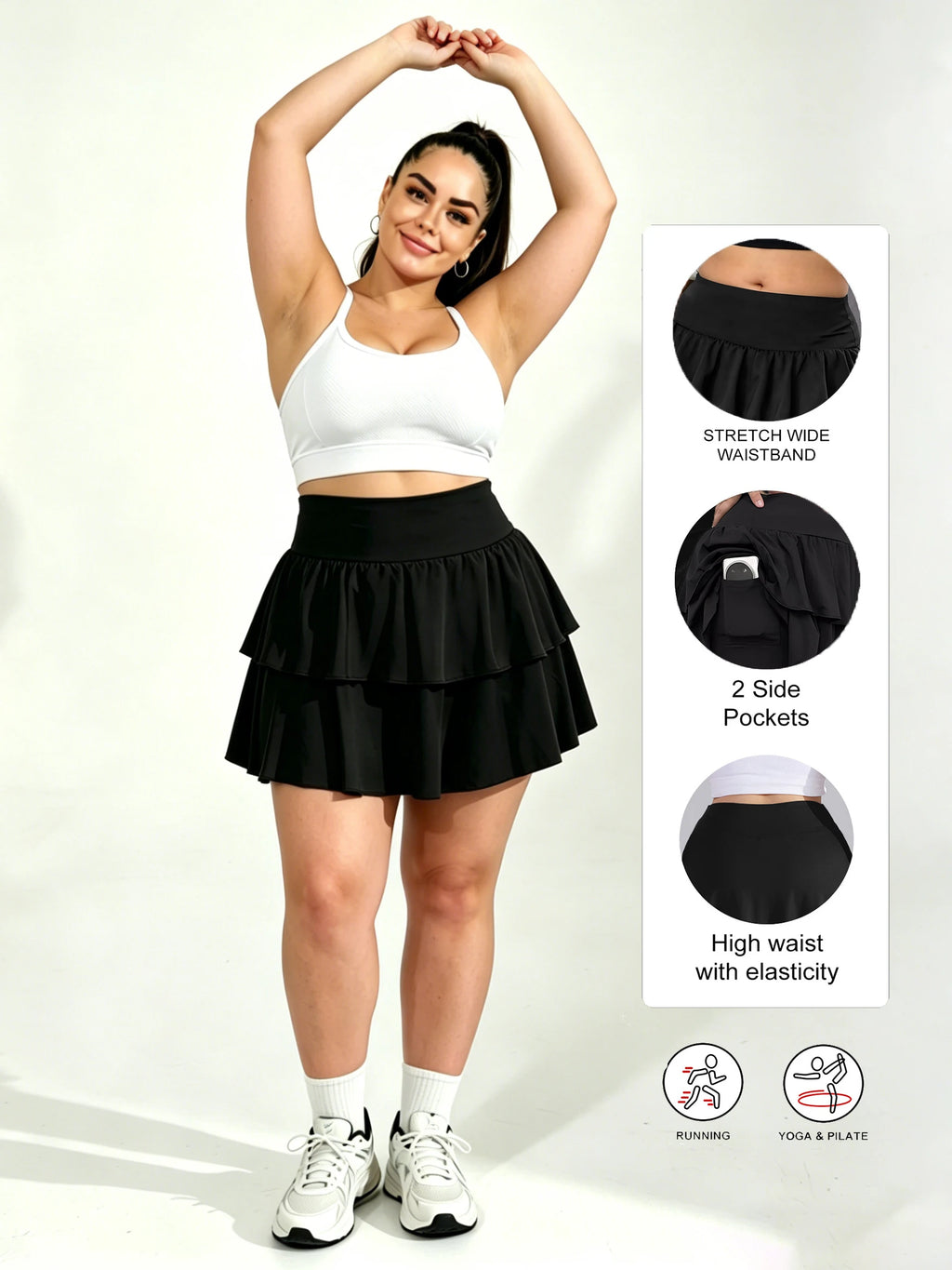 Plus Skort Women's Tennis Skirts High Waisted Tummy Control Pleated Athletic Golf Skorts Skirts for Running with 2 Pockets