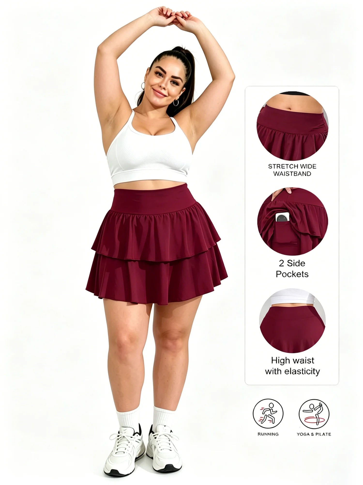 Plus Skort Women's Tennis Skirts High Waisted Tummy Control Pleated Athletic Golf Skorts Skirts for Running with 2 Pockets