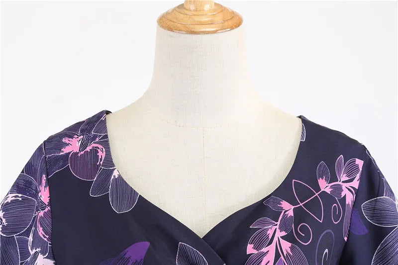Women Summer Dress Casual Half Sleeve Elegant Vintage Office Party Floral Print Midi Sundress vestidos