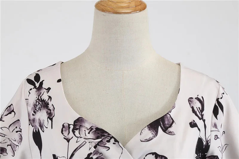Women Summer Dress Casual Half Sleeve Elegant Vintage Office Party Floral Print Midi Sundress vestidos