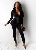 New 2026 Women Long Sleeve Solid Ruffles Design Top & Skinny Pencil Pant Sets Two Piece Set Women Outfits