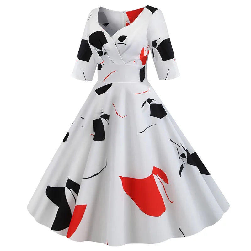 Women Summer Dress Casual Half Sleeve Elegant Vintage Office Party Floral Print Midi Sundress vestidos