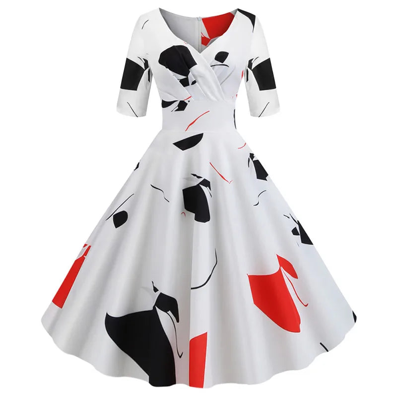 Women Summer Dress Casual Half Sleeve Elegant Vintage Office Party Floral Print Midi Sundress vestidos