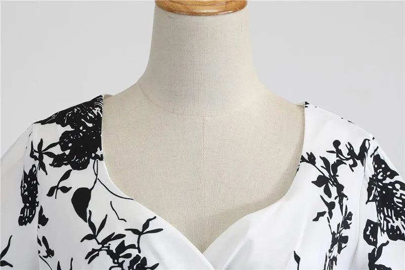 Women Summer Dress Casual Half Sleeve Elegant Vintage Office Party Floral Print Midi Sundress vestidos
