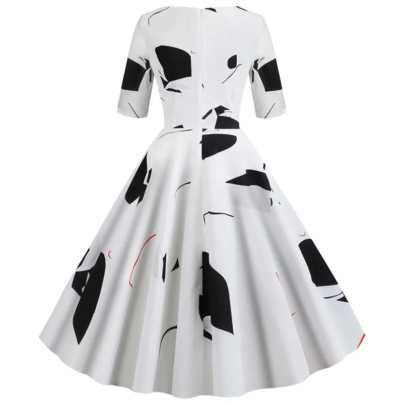Women Summer Dress Casual Half Sleeve Elegant Vintage Office Party Floral Print Midi Sundress vestidos