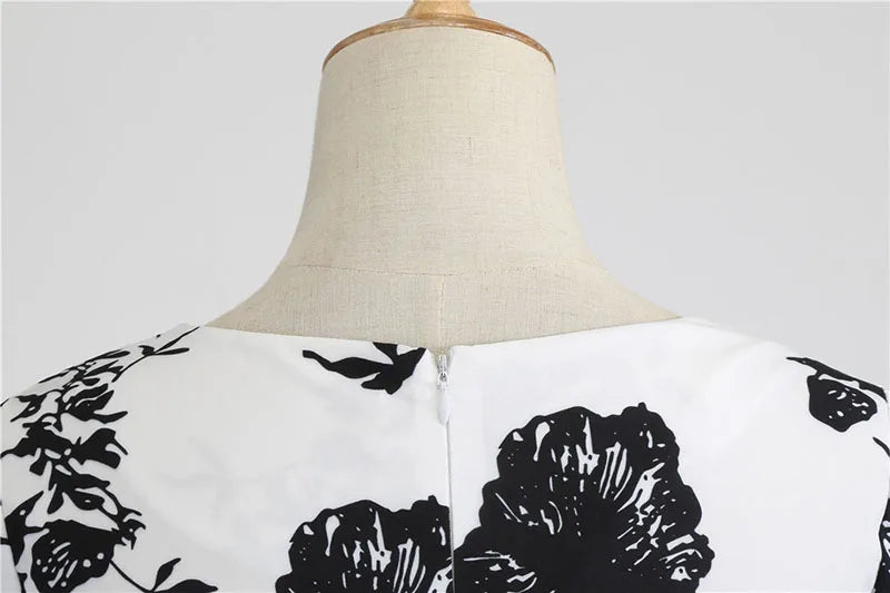 Women Summer Dress Casual Half Sleeve Elegant Vintage Office Party Floral Print Midi Sundress vestidos