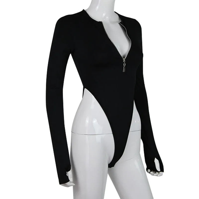 BIG PROMOTION Y2K European and American Summer New Women's Long Sleeve Slim Fit Bodysuit Sexy Spicy Girl Personality Zipper Top