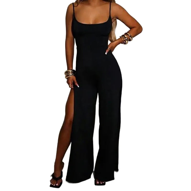 Sexy Backless Bandage Women Jumpsuit Fashion Sleeveless Elegant Split Bodysuit Women Casual Slim Fit Lady Playsuits New Solid