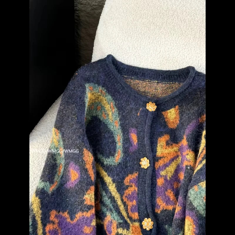 New Sweater Cardigan for Women Winter Thickened Metal le Retro Fashionable Embroidery Soft Glutinous Lazy Knitted Jacket