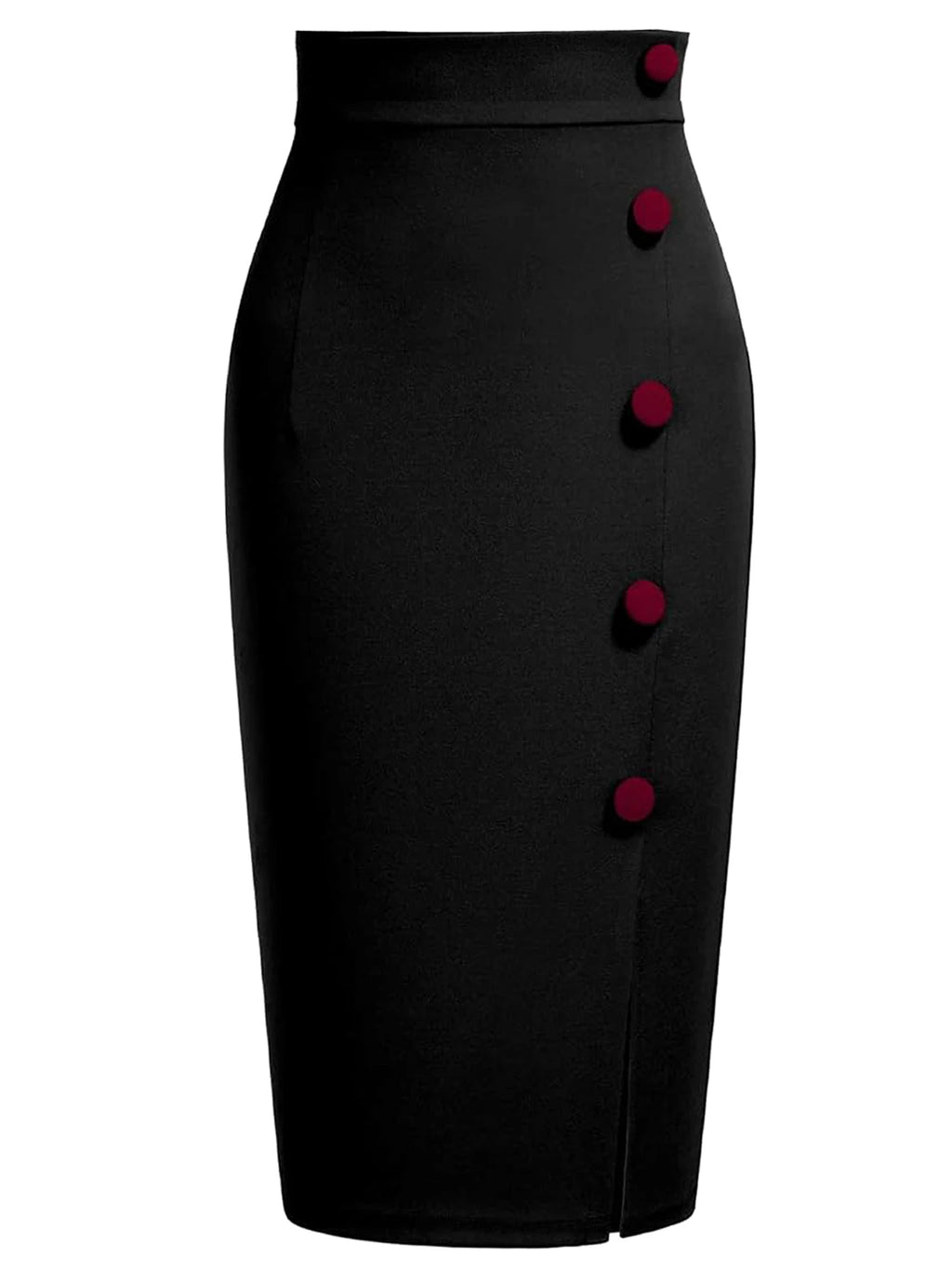 Women Wear to Work Pencil Skirts for Women Elastic High Waist Split Button Knee Length Bodycon Skirt