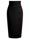 Women Wear to Work Pencil Skirts for Women Elastic High Waist Split Button Knee Length Bodycon Skirt