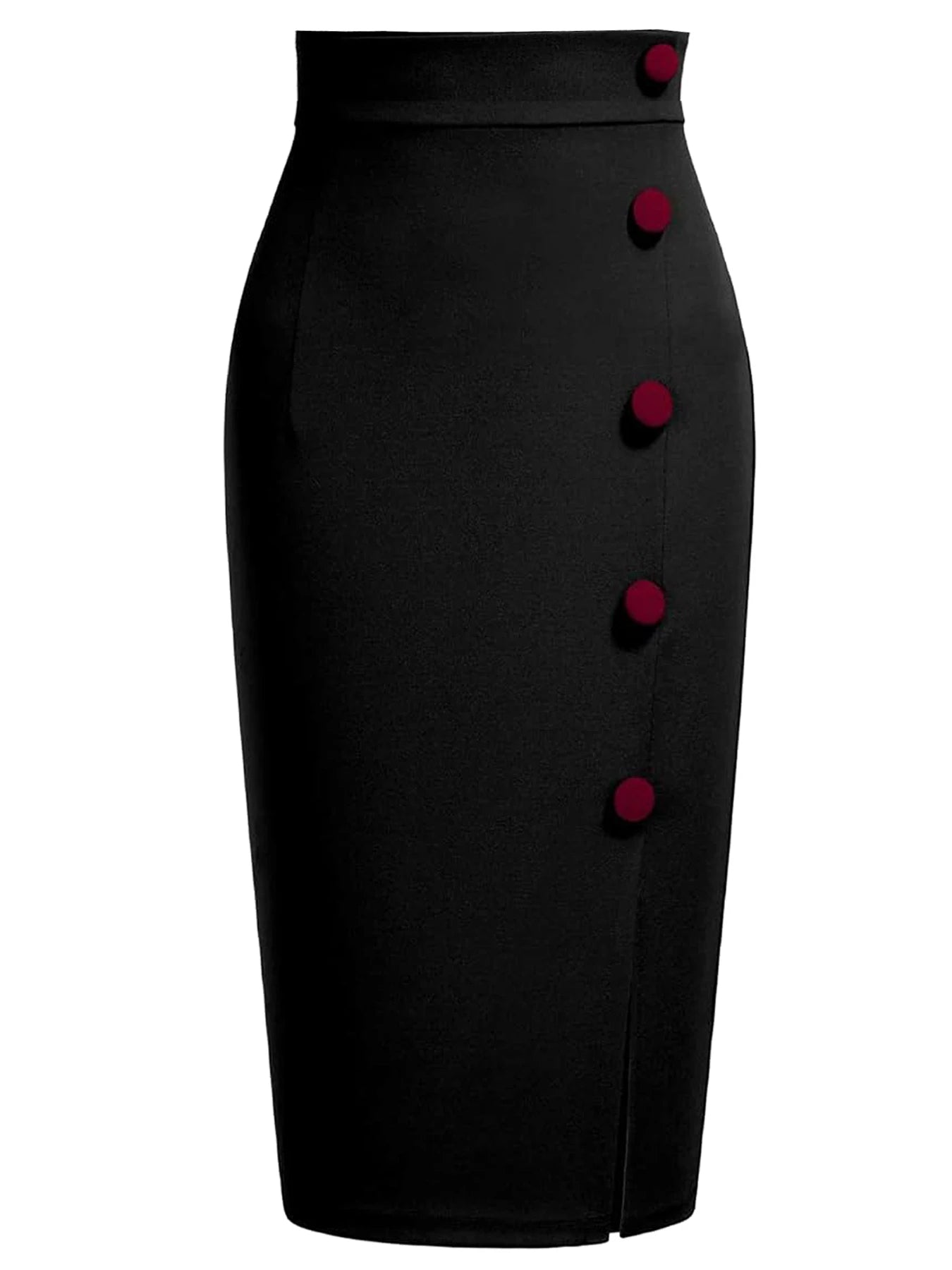Women Wear to Work Pencil Skirts for Women Elastic High Waist Split Button Knee Length Bodycon Skirt