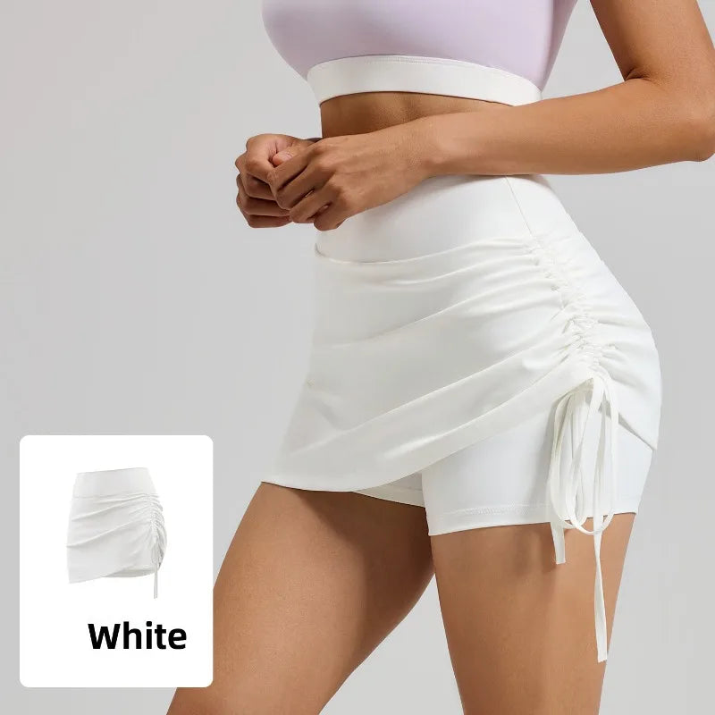2026 Summer Hot Women's Sports Skirt Anti-running Skirt High Waist Running Shorts Fake Two-piece Yoga Shorts Drawstring Sexy Fit