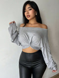 Women's Off-Shoulder One-Shoulder Collar Front-Tie Short Top