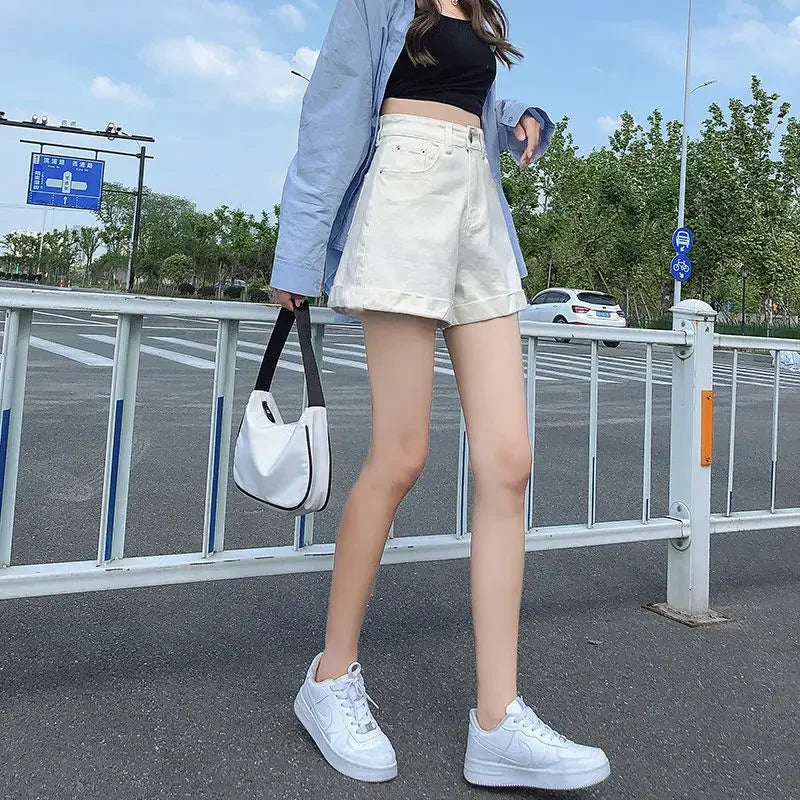 Wide Female Short Jeans Pants Korean Style Women's Denim Shorts With Waist Pocket Design XXL Elegant Low Price Youthful Kpop XL
