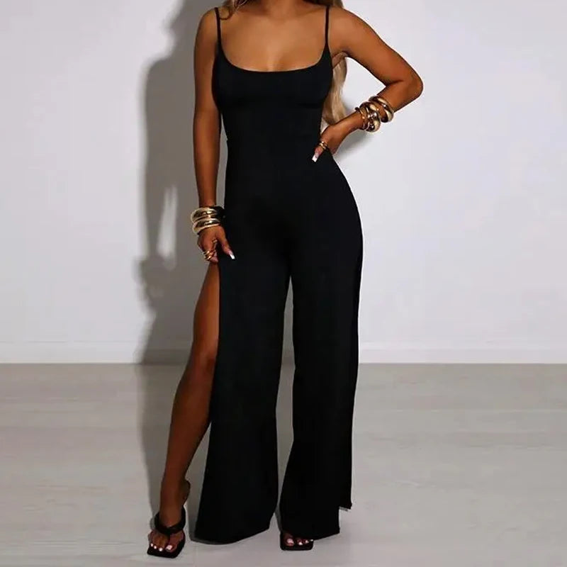 Sexy Backless Bandage Women Jumpsuit Fashion Sleeveless Elegant Split Bodysuit Women Casual Slim Fit Lady Playsuits New Solid