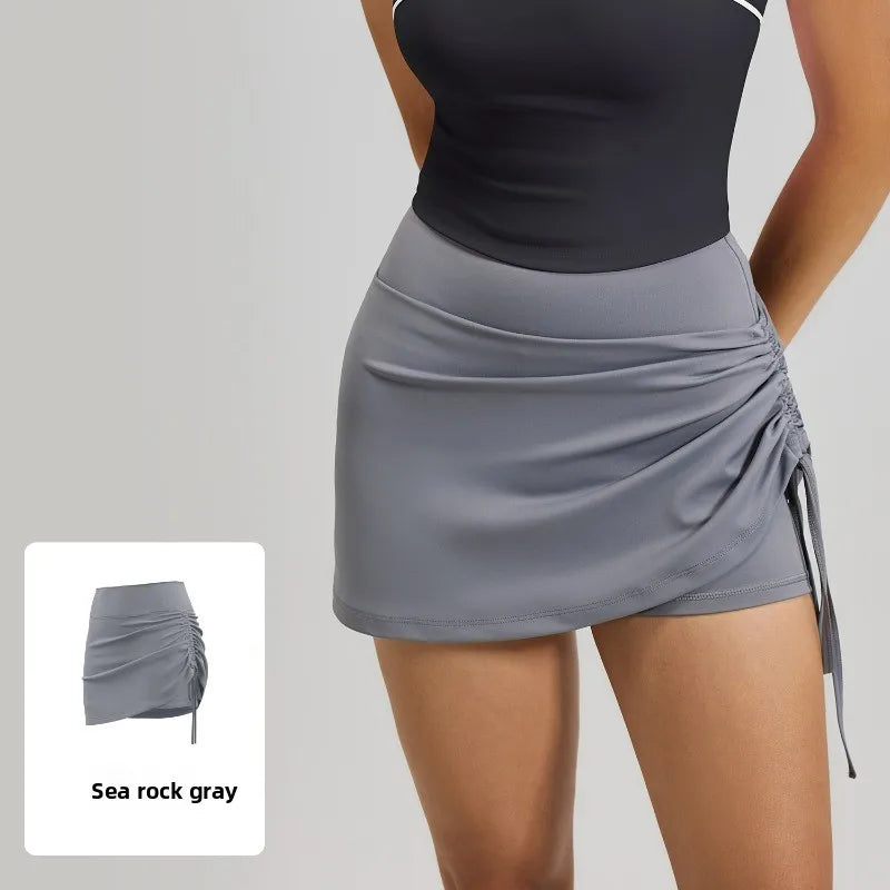 2026 Summer Hot Women's Sports Skirt Anti-running Skirt High Waist Running Shorts Fake Two-piece Yoga Shorts Drawstring Sexy Fit