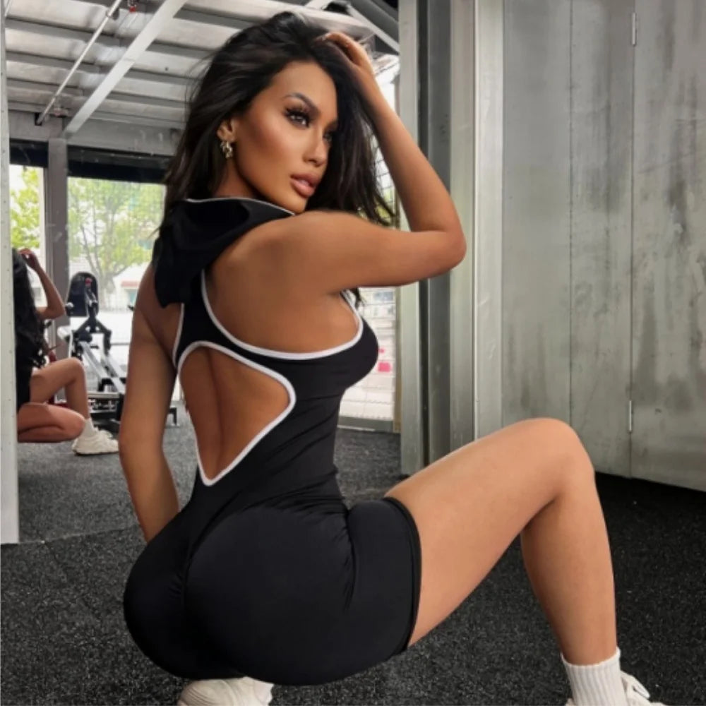 Women's seamless yoga jumpsuits beautiful back, hood, fitness clothing training sportswear