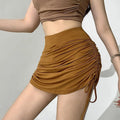 Women High Waisted Patchwork Denim Short Skirts Female Zevity Drawstring Wrap Dress Girls Ins Khaki Black Gray Jeans Mini Skirts