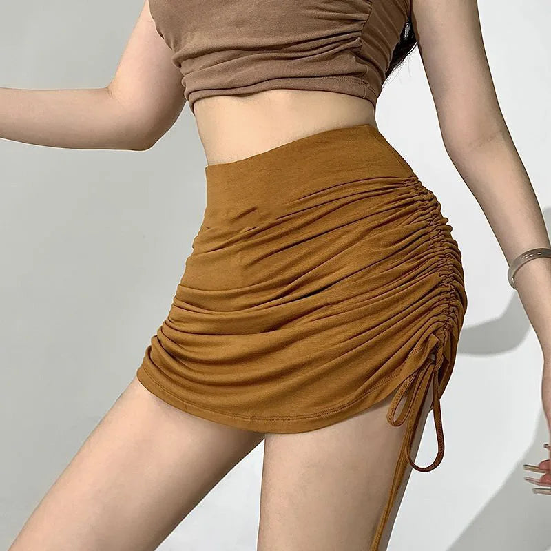 Women High Waisted Patchwork Denim Short Skirts Female Zevity Drawstring Wrap Dress Girls Ins Khaki Black Gray Jeans Mini Skirts