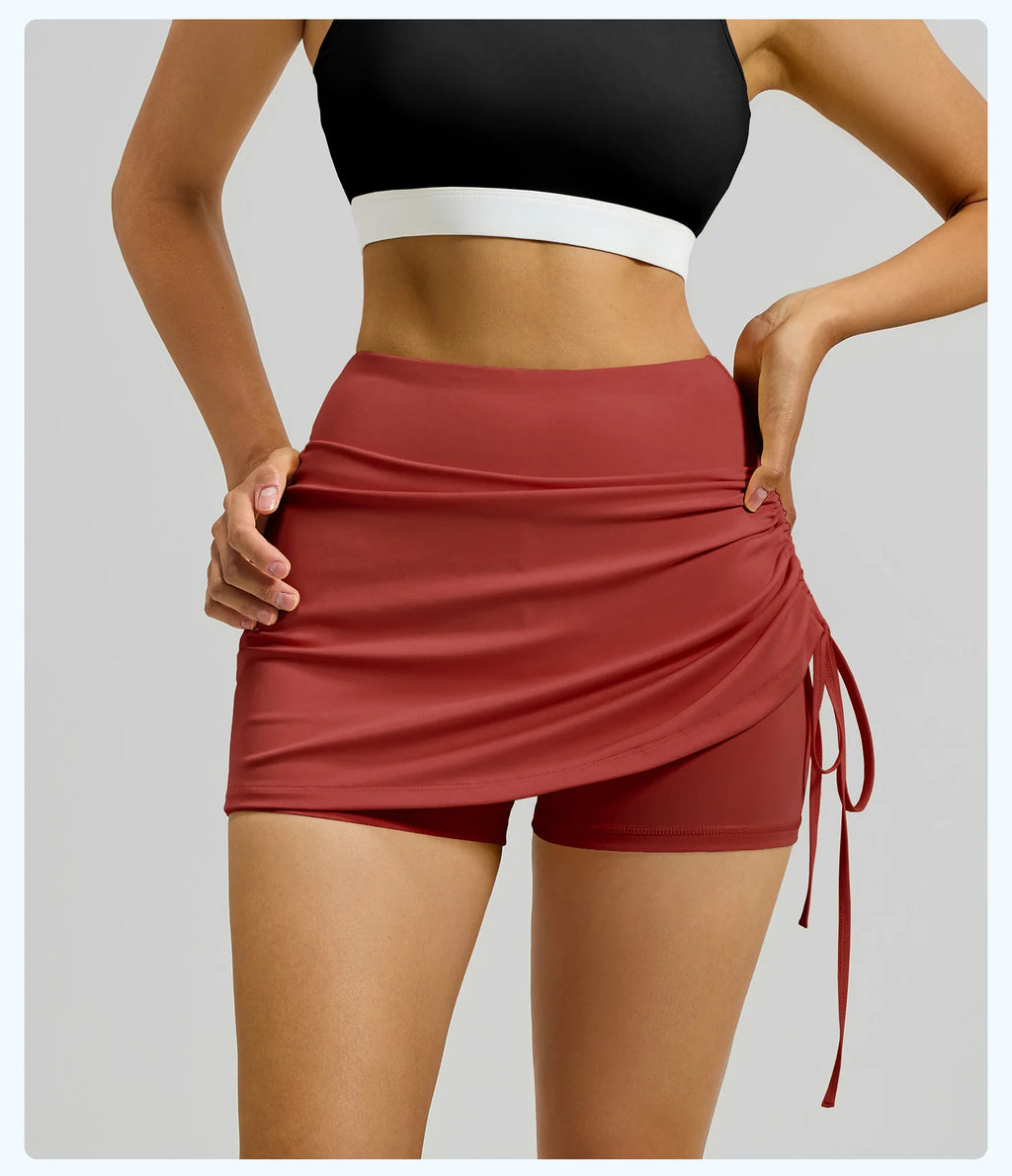 2026 Summer Hot Women's Sports Skirt Anti-running Skirt High Waist Running Shorts Fake Two-piece Yoga Shorts Drawstring Sexy Fit