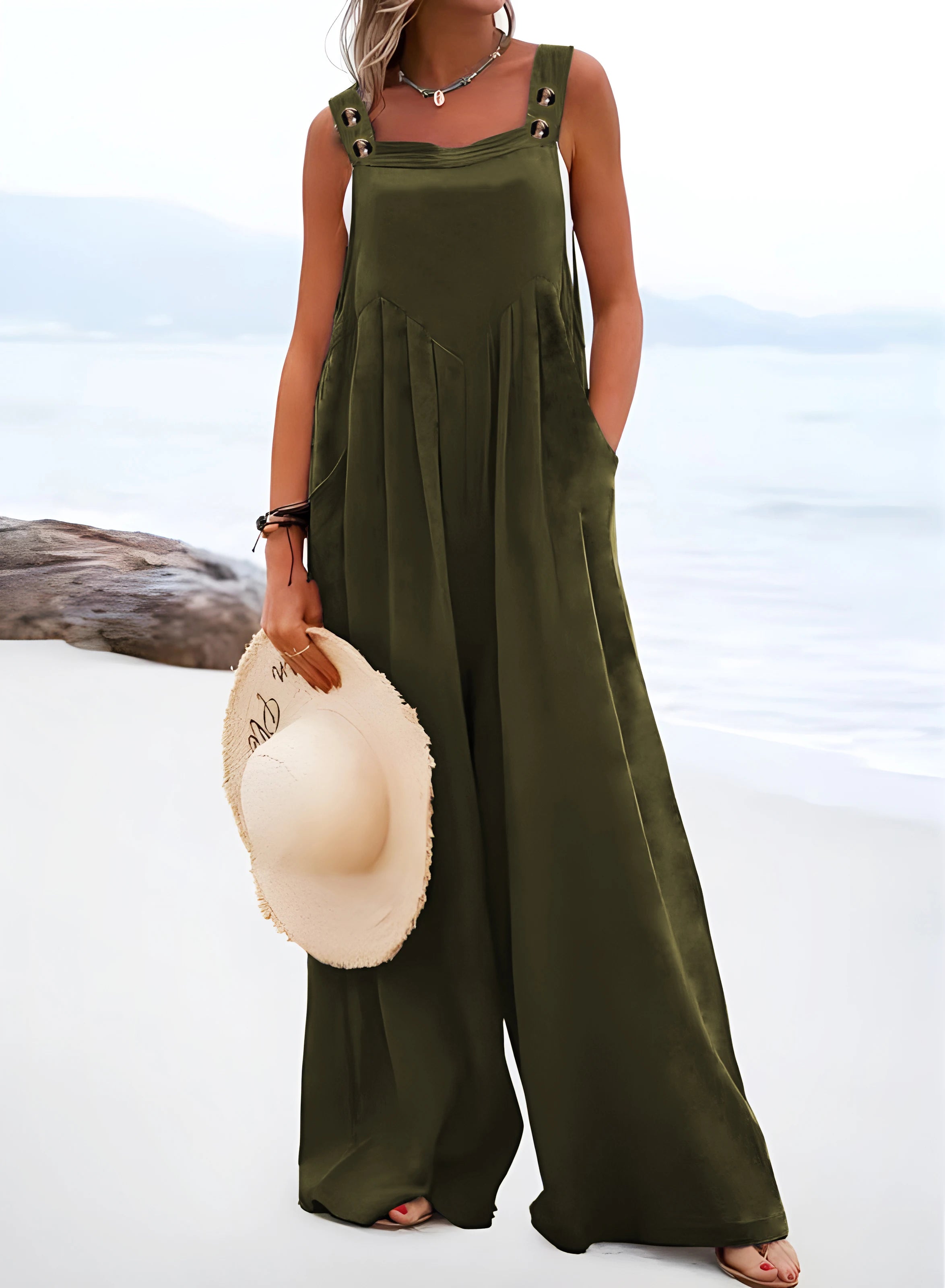 2026 Summer New Loose Wide-Leg Women's Overalls Suspender Casual Simple Jumpsuit