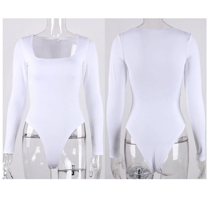 Long Sleeve Bodysuits Spring 2026 Square-Cut Collar Solid Bodycon Elastic Romper Sexy Y2k Women Clothing Fashion Club Party 2520