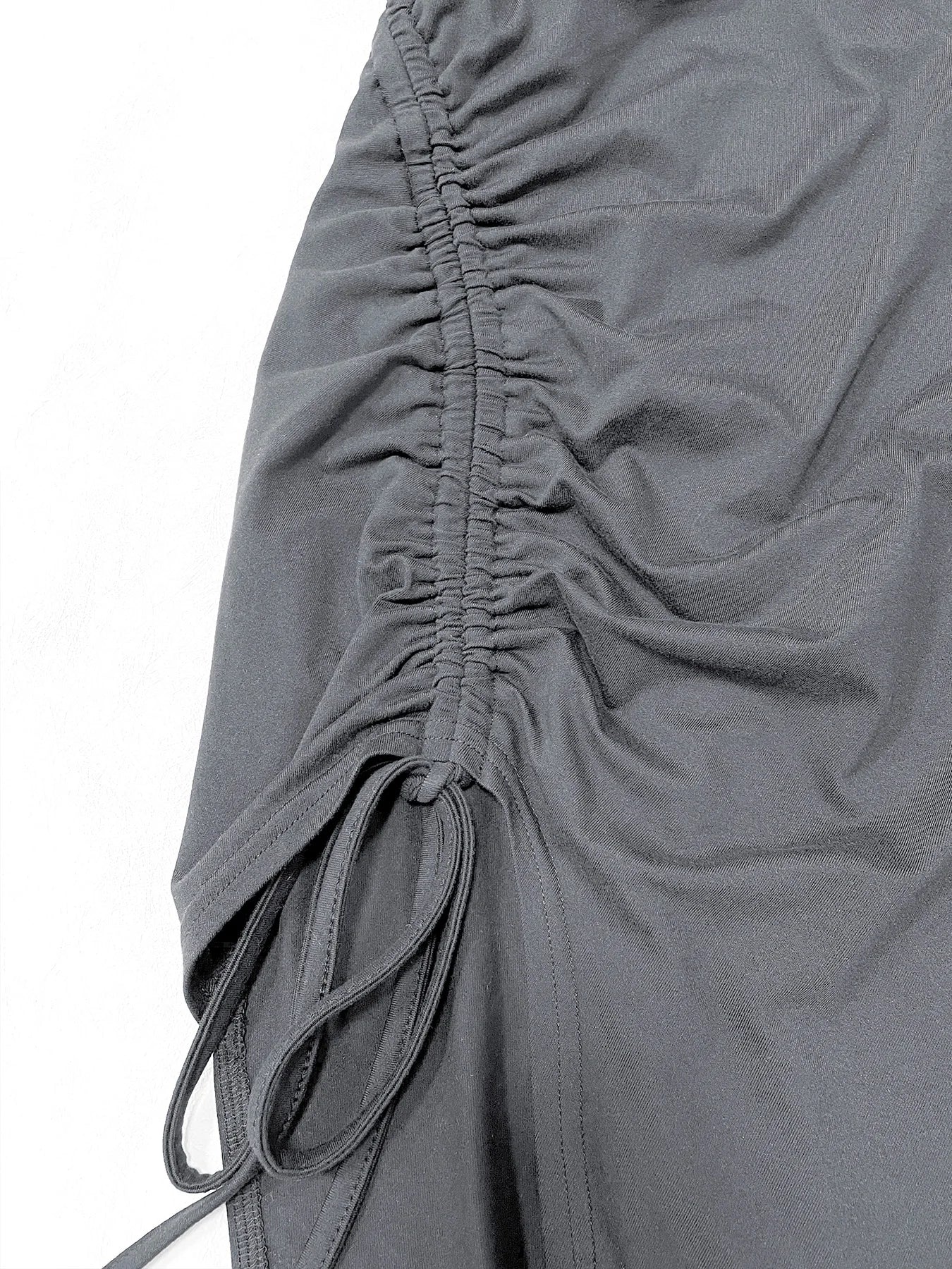 Women's Plain Ruched Drawstring Split Thigh Bodycon Dress, Asymmetrical Round Neck Shortsleeve Dress, Ladies Dress