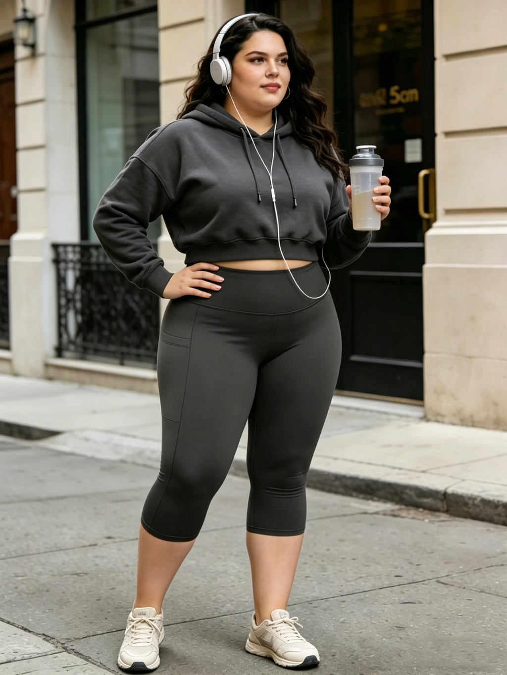 Capri Plus Size Leggings for Women with Pockets-Stretchy  Tummy Control High Waist Workout Black Yoga Pants