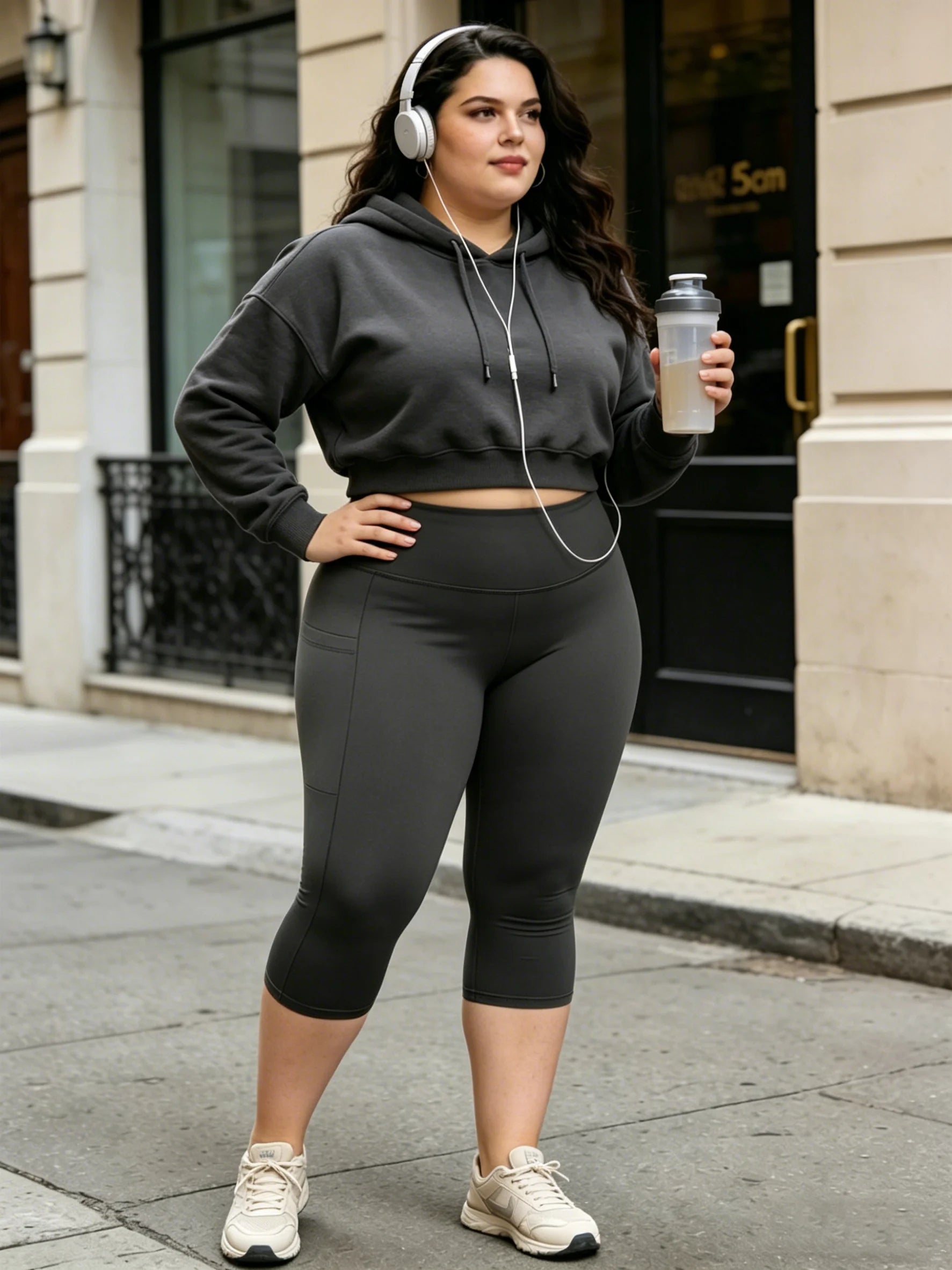 Capri Plus Size Leggings for Women with Pockets-Stretchy  Tummy Control High Waist Workout Black Yoga Pants