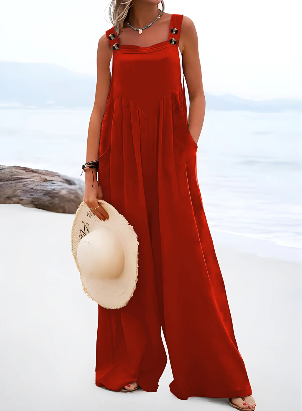 2026 Summer New Loose Wide-Leg Women's Overalls Suspender Casual Simple Jumpsuit