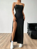 Women's Solid Color High Slit Spaghetti Strap Dress