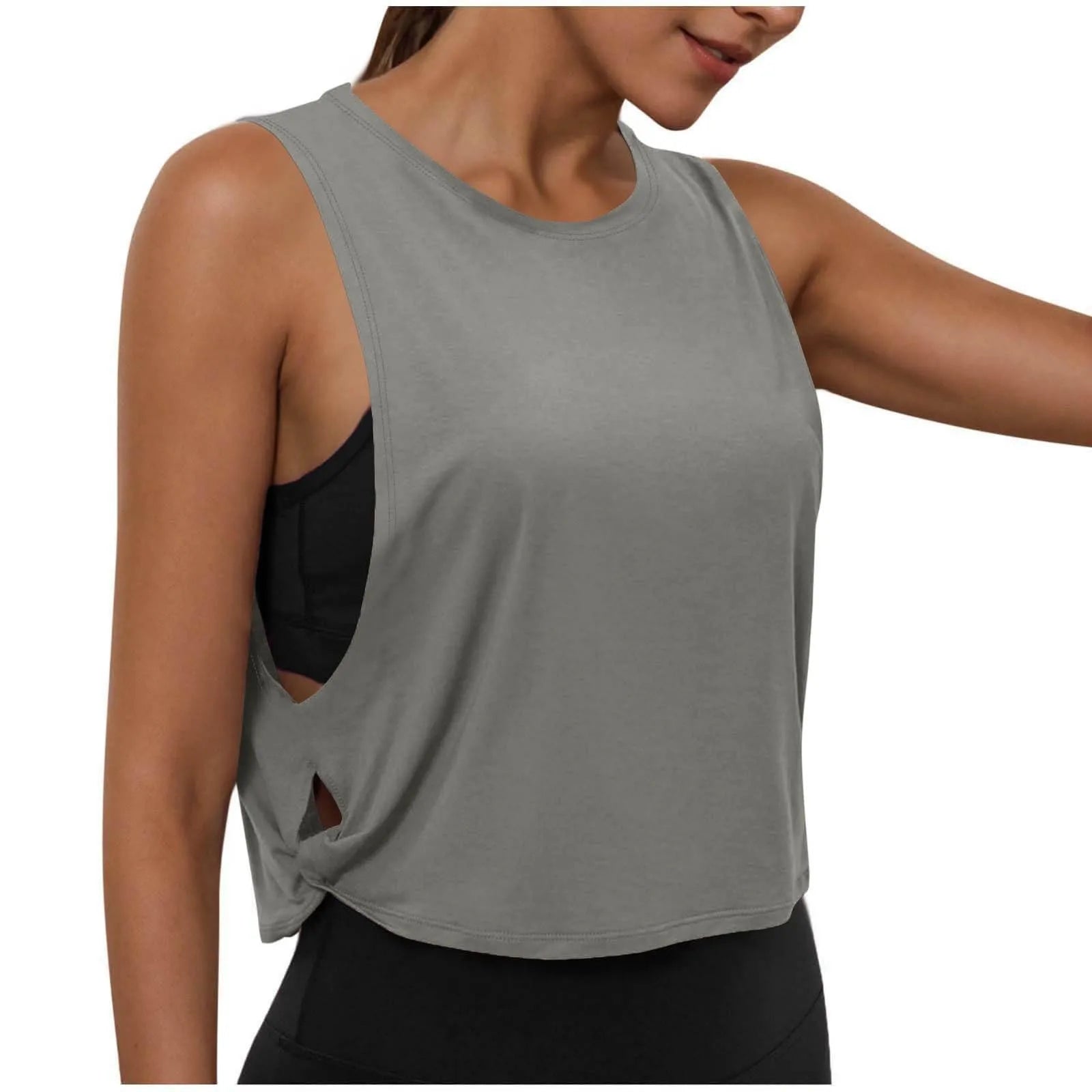 Women Sleeveless Yoga Tops Athletic Vest Breathable Blouse Cover Up Gym Workout Cool T-Shirt Running Short Tank Crop Top