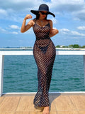 One Piece Swimsuit 2026 New Black Dot Sling Sexy Mesh Semi Transparent Casual Long Skirt Bodysuit Swimwear Summer Beach Female