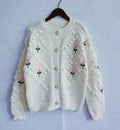 Handmade Embroidery Flower Knitted Coat Women Temperament Elegant Pearl Single-breasted Knitwear Sweater Cardigan Coats Female