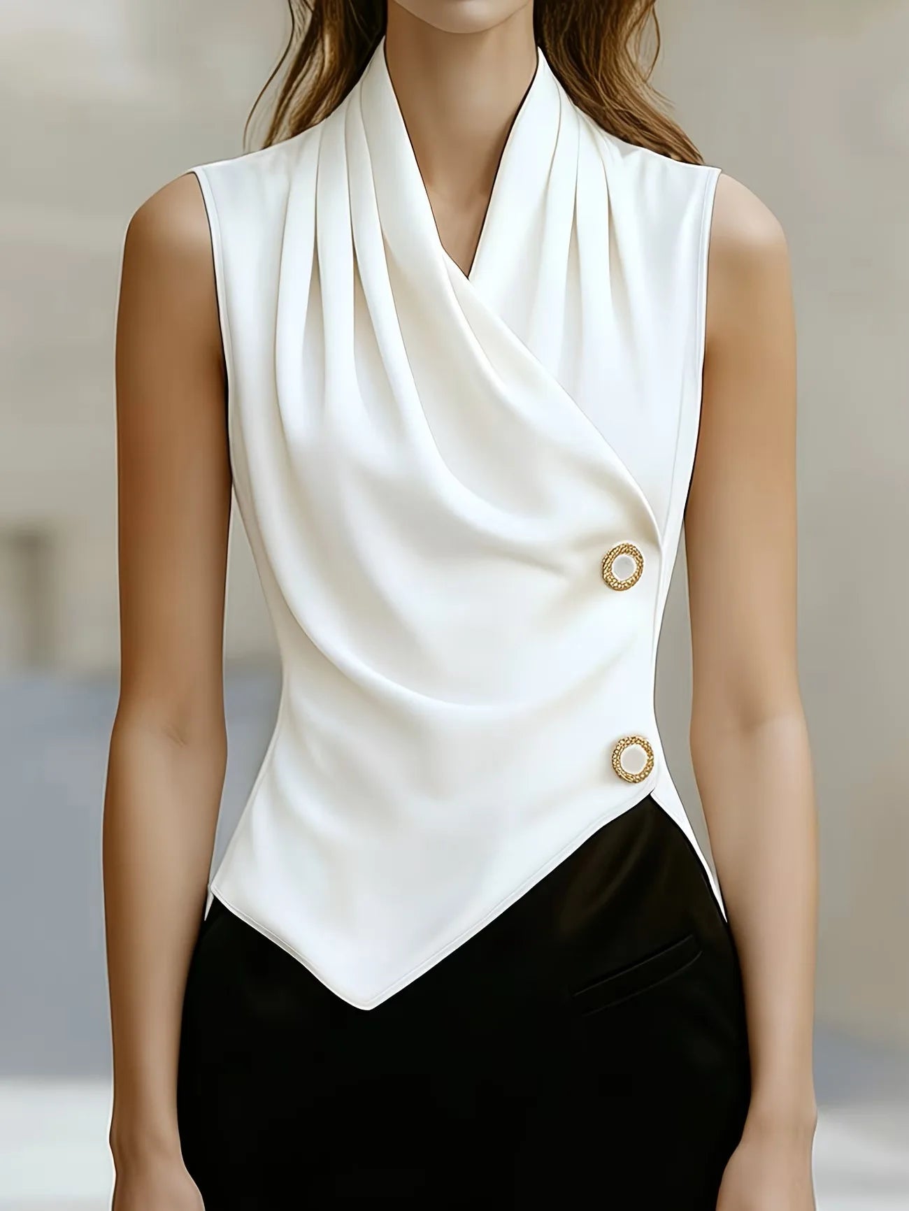 Women's Blouses 2026 New Summer Fashion V-neck Commuter Twist Pleated Sexy Versatile Sleeveless Shirt Casual Tops Women Clothing