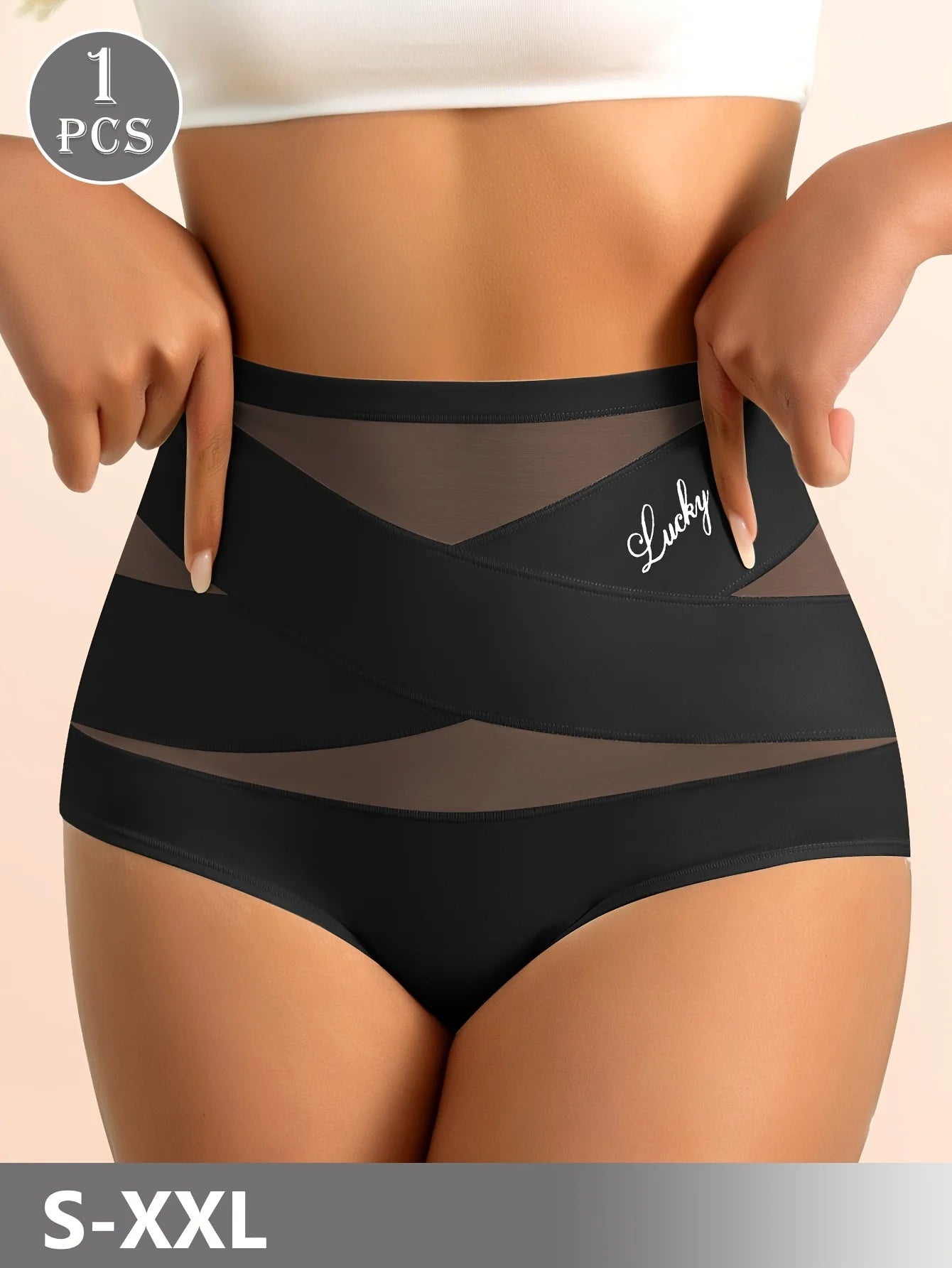 1pcs High Waisted Women's Panties Breathable Mesh Cross Tummy Cinching Ice Silk No Trace Triangle Panties Tummy Tuck Shape