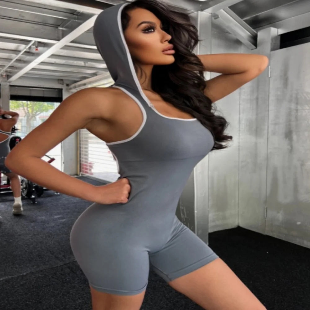 Women's seamless yoga jumpsuits beautiful back, hood, fitness clothing training sportswear