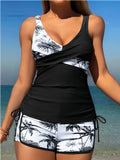 2026 Printed Two Pieces Swimsuit Women Tankini Set Drawstring Swimwear Female Bathers Bathing Swimming Swim Suit Beachwear