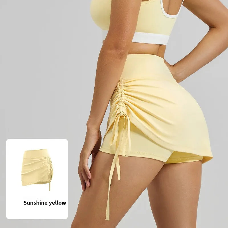 2026 Summer Hot Women's Sports Skirt Anti-running Skirt High Waist Running Shorts Fake Two-piece Yoga Shorts Drawstring Sexy Fit