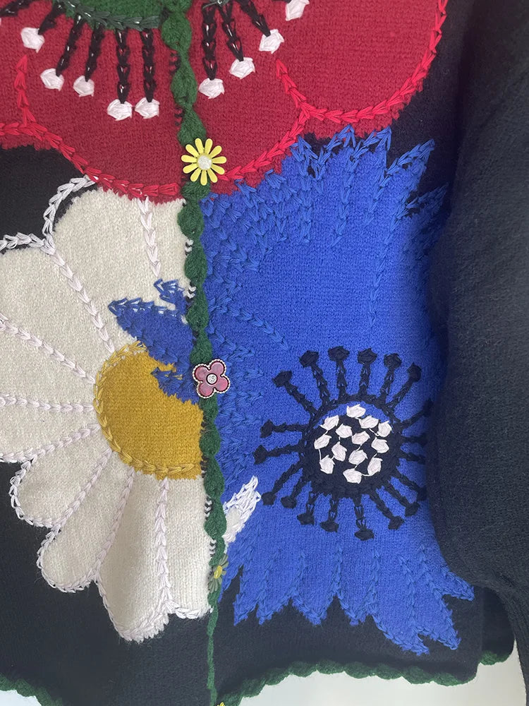 Vintage Flower Embroidery Knitted Top High Quality Women Fashion Cardigan Fashion Trends Autumn/Winter New in Chic Sweater Coat