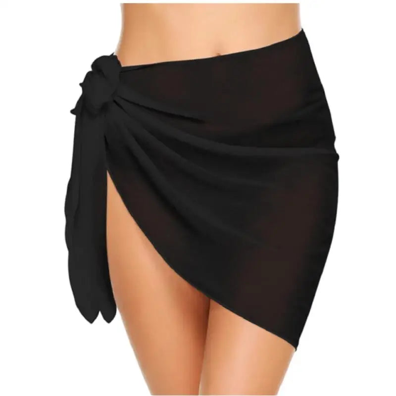 Summer Womens 50x180cm Black Sheer Sarong Beach Cover Up Bikini Wrap Swimsuit Dual-use Swimwear Transparent Shawl Scarf Skirt