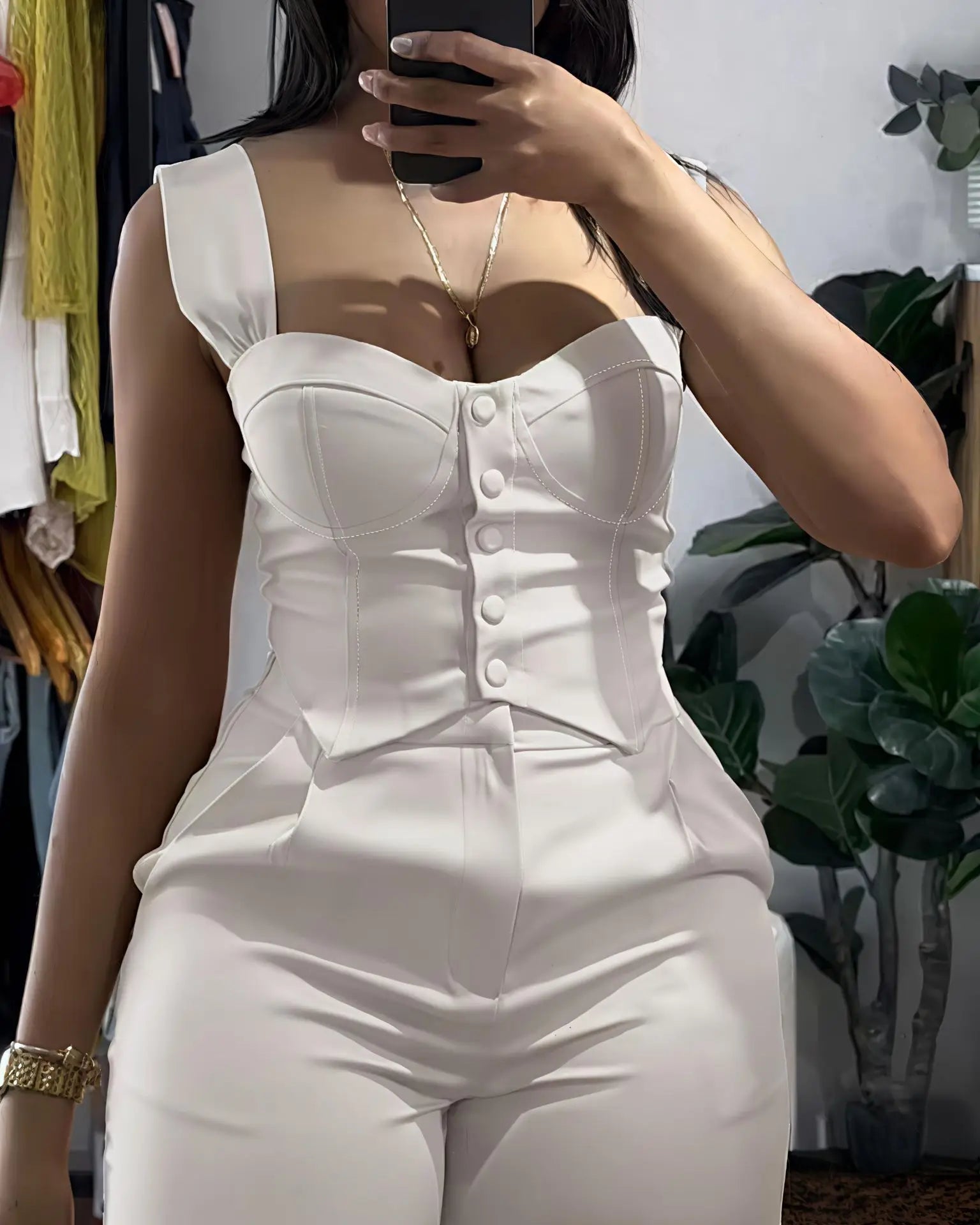 2026 American European New Fashion Women's Elegant Solid Color Trendy 2 Piece Sets Strapeless Suspender Vest Trousers Female