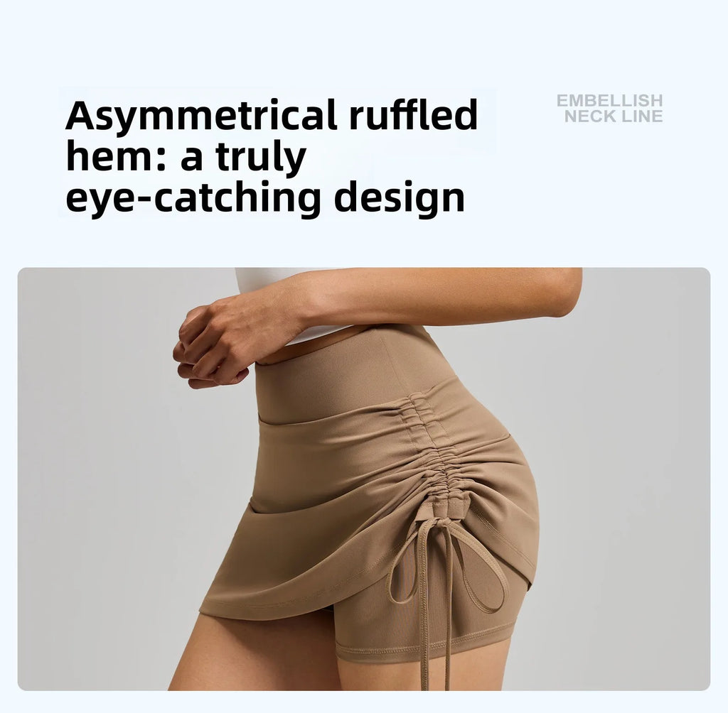 2026 Summer Hot Women's Sports Skirt Anti-running Skirt High Waist Running Shorts Fake Two-piece Yoga Shorts Drawstring Sexy Fit