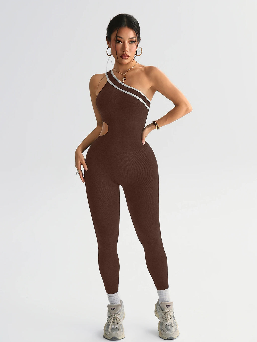 Women Seamless Yoga Jumpsuit Workout Bodysuit Tummy Control Butt-Lifting Gym Clothes Sleek Sportswear Striped Athletic Outfit