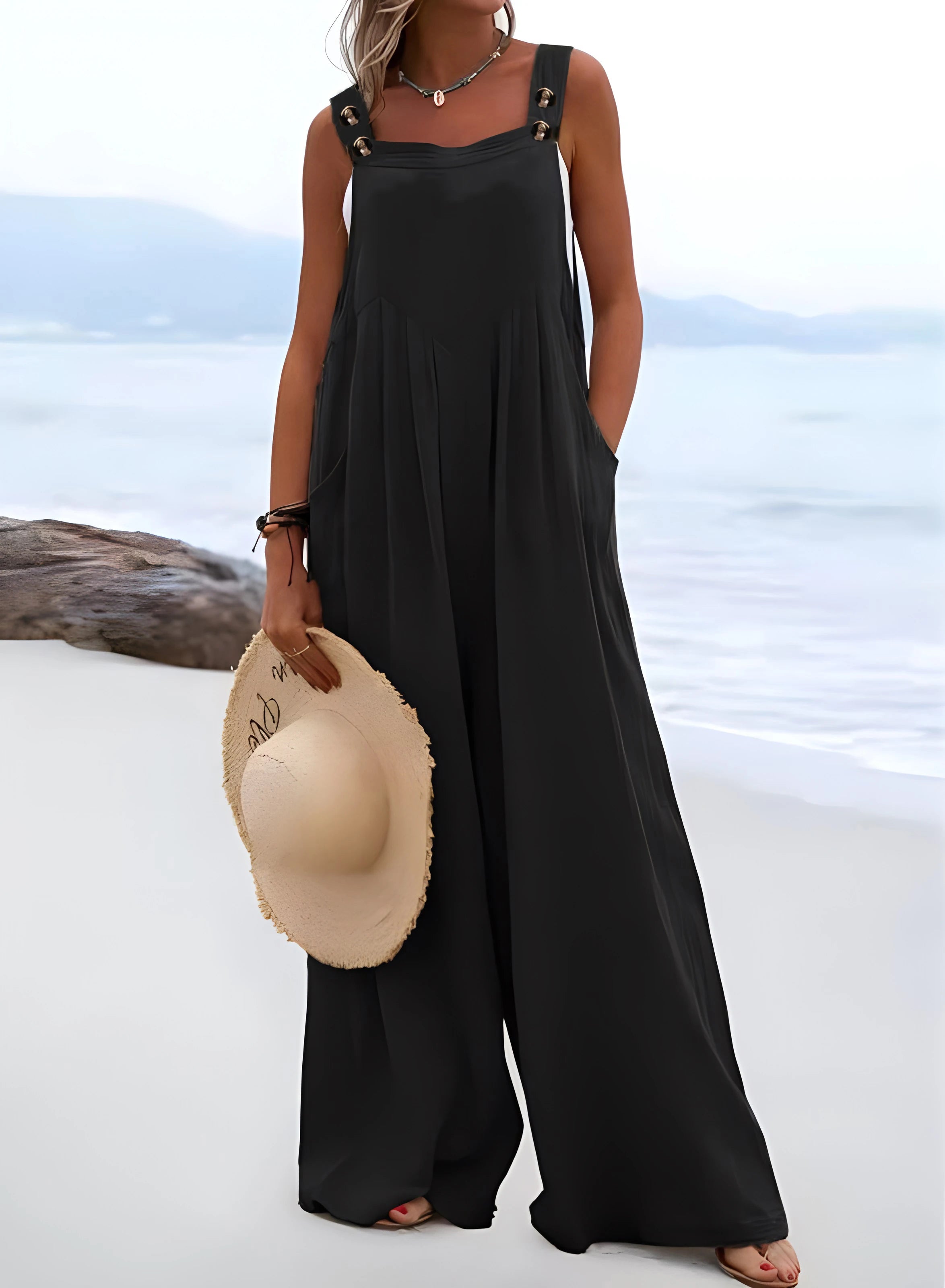 2026 Summer New Loose Wide-Leg Women's Overalls Suspender Casual Simple Jumpsuit