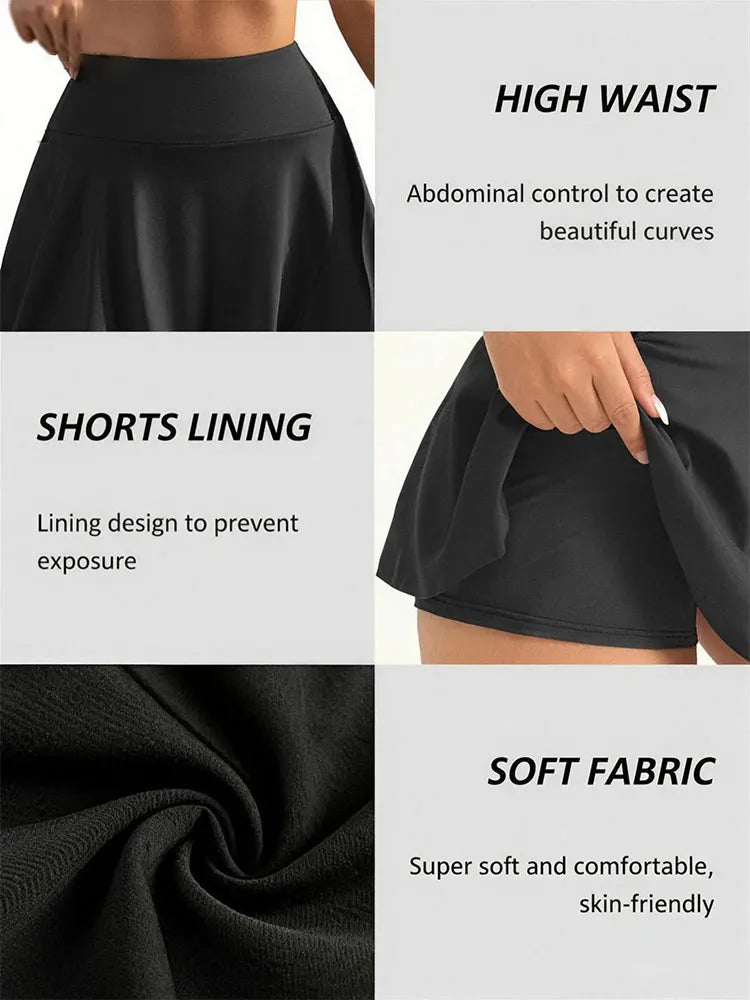 Women’s Yoga Fitness Tennis Outfit High Waist Sports Skirt Summer New Style Quick Dry A-Line Skort Suitable For Running Workout