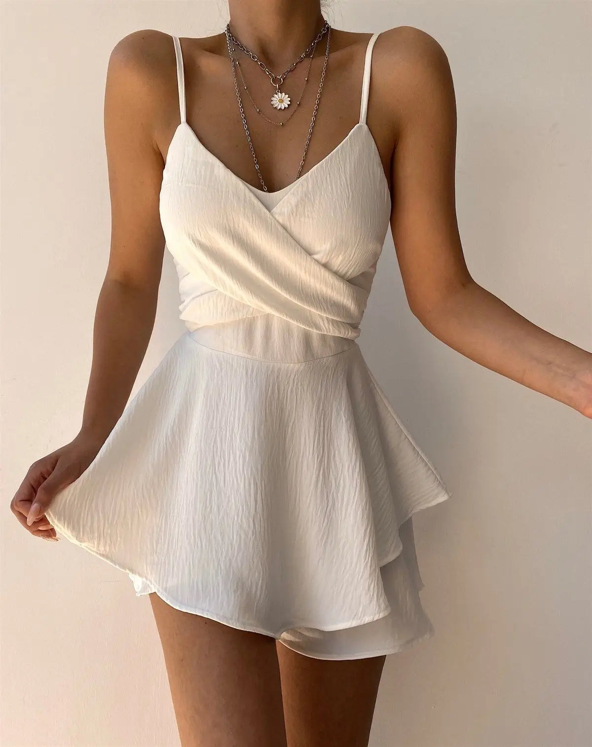 2026 Slim Suspender Strap Sexy Jumpsuits Y2k Ruffles Rompers Summer Casual Threaded Slip Playsuits Female Elegant Skirt Pants