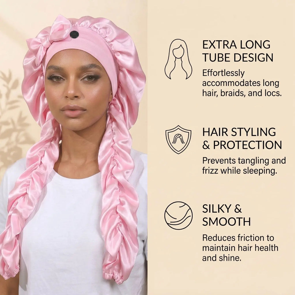 Heatless Curl Satin Bonnet for Sleeping, No Slip Sleep Bonnet with Long Curling Ribbons for Braids & Long Hair