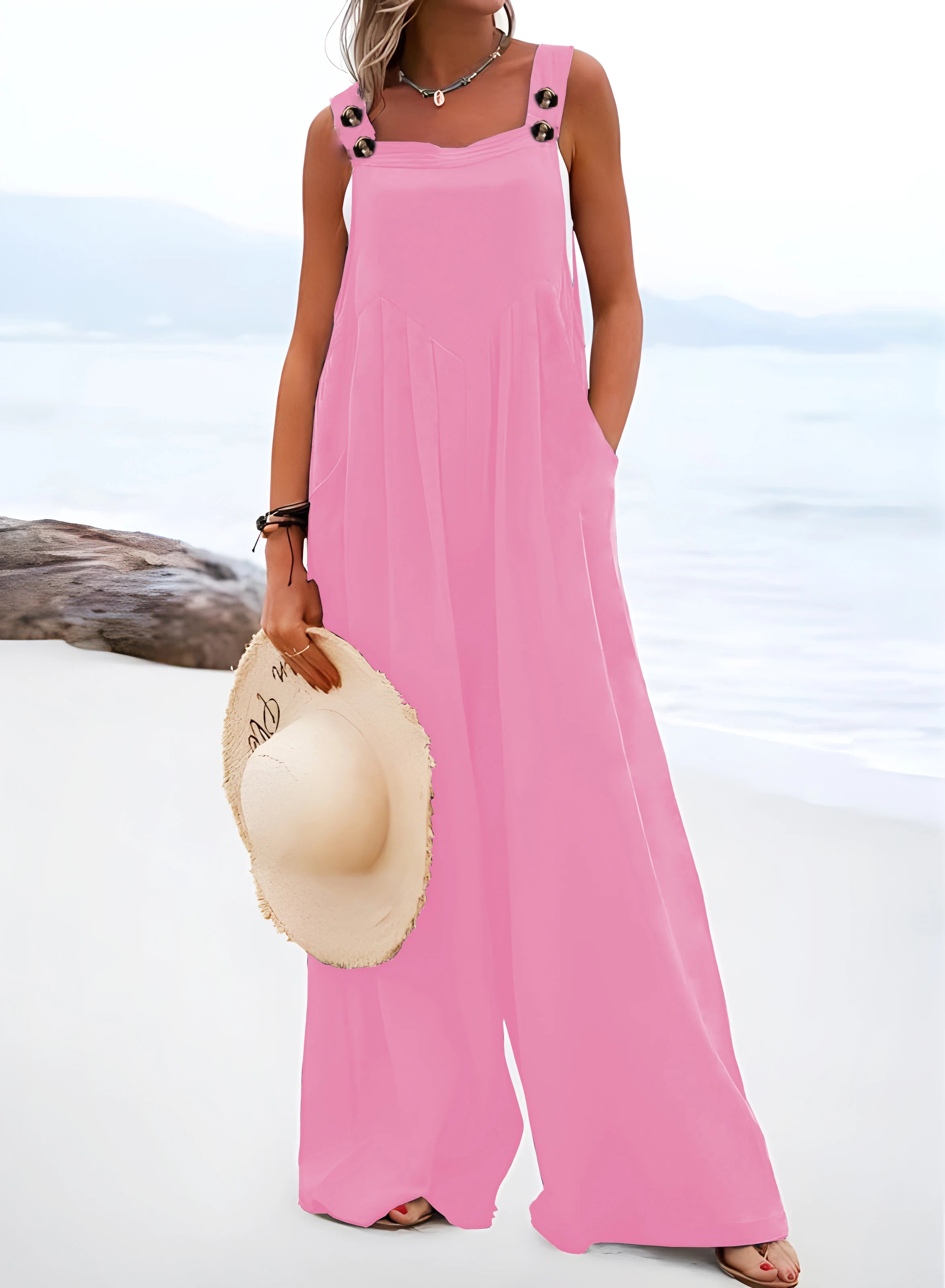 2026 Summer New Loose Wide-Leg Women's Overalls Suspender Casual Simple Jumpsuit